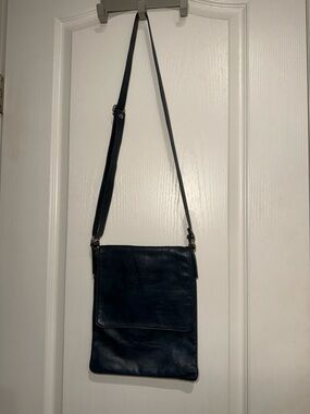 Italian Blue Leather Crossbody Bag for Women - Minimal Everyday Shoulder Bag